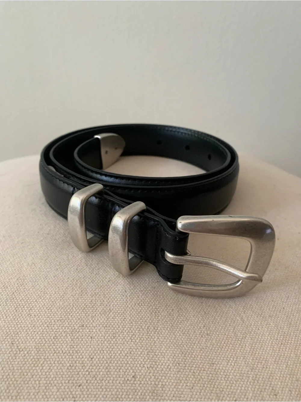 NEW Babaton Classic Black Leather Belt with Brushed Silver Buckle
